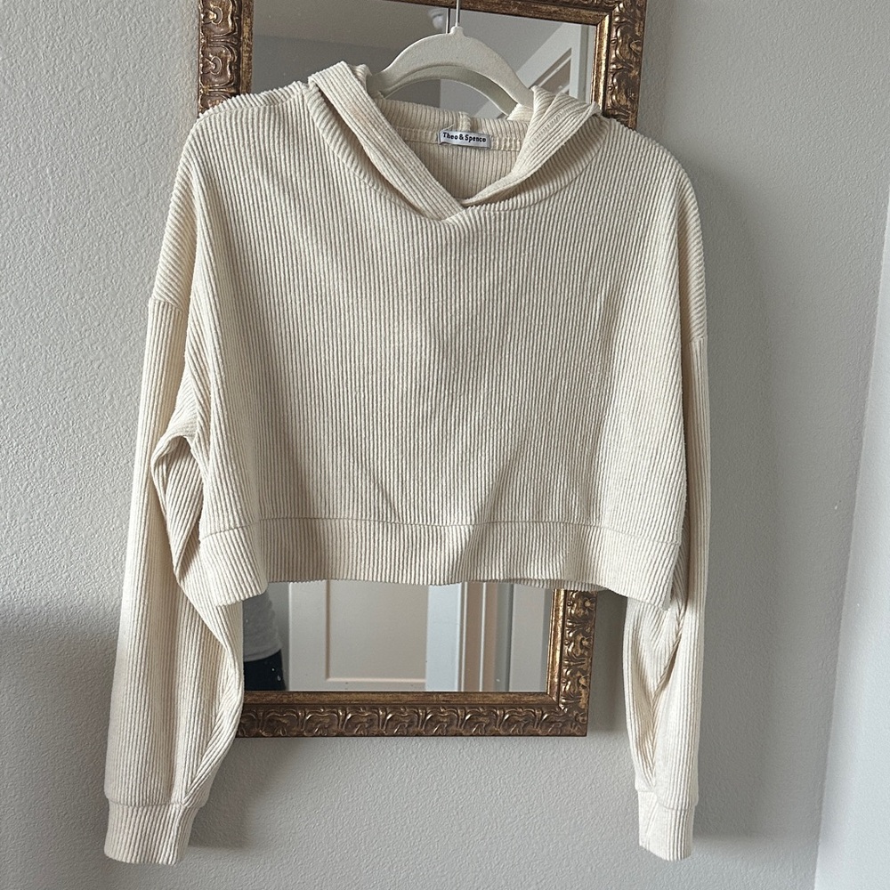 Cream Cropped Hoodie Sweater